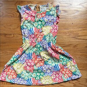 Boden Frill Sleeve Jersey Dress, Multi Rainbow Daisies